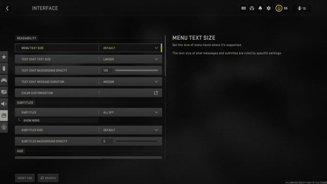 Modern Warfare 2 Interface Settings Menu