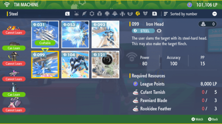 Iron head tm craft menu pokémon scarlet violet