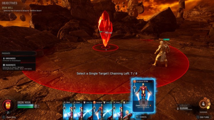 Marvel's Midnight Suns Iron Man Legendary Challenge Iron Will Hellfire Beam Legendary Card 1