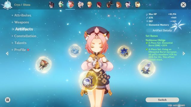 Diona Artifacts 1 genshin impact healers