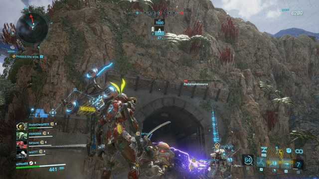 Exoprimal Character Looking Onward As Other Players Fight