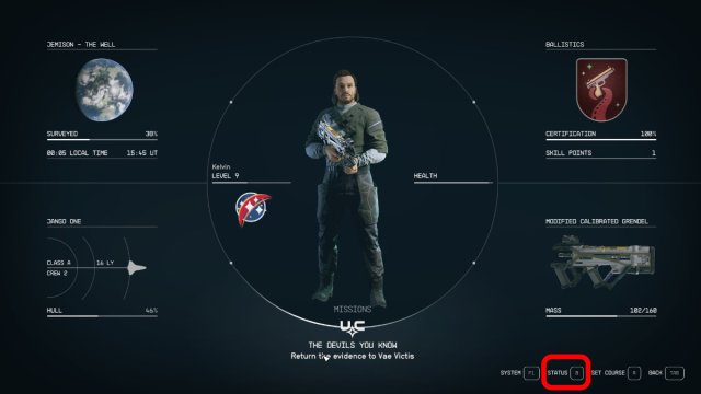 Starfield How To View Player Status Career Stats Character Accomplishments Track