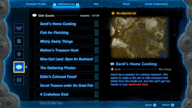 Side Quest Menu 2 Tears Of The Kingdom