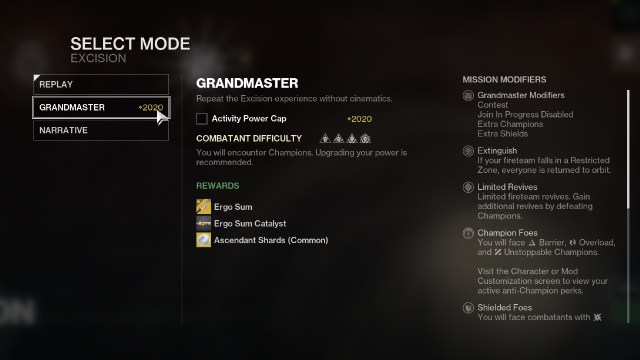 Grandmaster Excision Activity Destiny 2